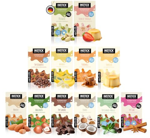 INSTICK Getränkepulver – Spar Bundle 12 x 12 Sticks – 1 Stick für 0,5L – Alternative zu Flavour Drops & Sirup – Geschmackspulver für Milch, Skyr & Joghurt – Zuckerfrei, Vegan & Kalorienarm