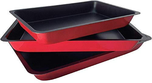 Mantraraj 3 Piece Non Stick Baking Roasting Cooking Trays Set Oven Dish Bakeware Bake Pan Traditional to Bake Fish, Meat, Chicken, Vegetables, Pork Or Any Food You Want to Do