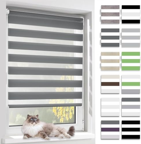 BelleMax Doppelrollo Klemmfix ohne Bohren & mit Bohren, Dunkelgrau B55 x H120 cm (Stoffbreite 55cm), Duo Rollo, Fensterrollo lichtdurchlässig & Blickdicht, Klemmrollo Sichtschutz & Sonnenschutz