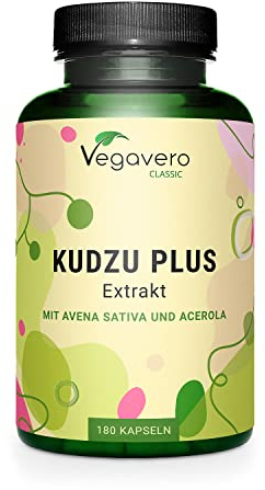 KUDZU Vegavero ® | 6.000 mg (10:1) | 180 capsule | 8% Isoflavoni | con Vitamina C da Acerola | Alto Dosaggio | Integratore per Menopausa, Ansia e Astinenza | Vegan