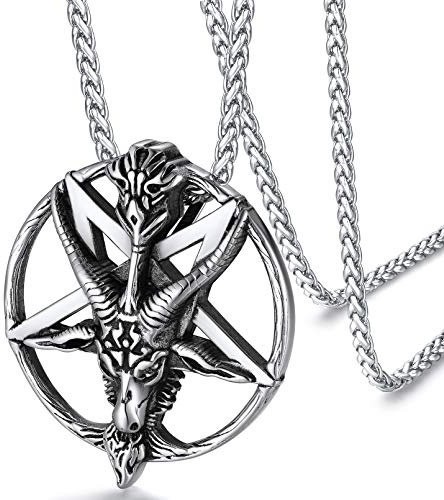 FaithHeart Collar Pentagrama Invertido con Cabeza Cabra Colgante Satánico Acero Inoxidable 316L Hombre Joyería Religiosa Wicca