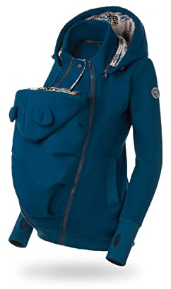 fun2bemum Baby Tragejacke für Mama Känguru Kapuze Petrol VORNE/HINTEN (M)