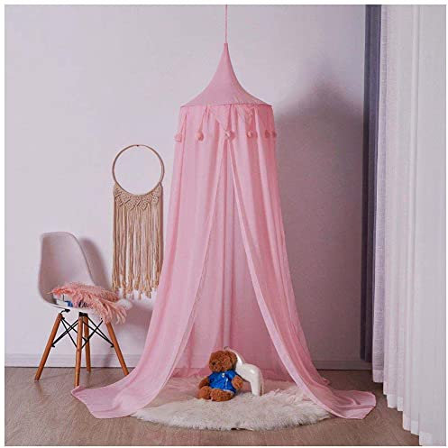 MISSMAO Betthimmel Baldachin Kinderzimmer Deko Hängende Rund Moskitonnetz Babys Bett, Prinzessin Prinz Spielzelte Kuschelecke Dekoration für Spielzimmer Schlafzimmer Ankleidezimmer,Chiffon-Rosa