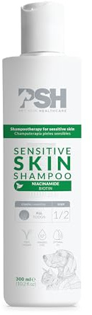 PSH Sensitive Skin - Champú Hipoalergénico para Perros y Gatos con Piel Sensible - Todas Las Razas - Pantenol y Vitamina B - Sin Sulfatos, Sin Colorantes, ni Parabenos - Vegano - 300 ml