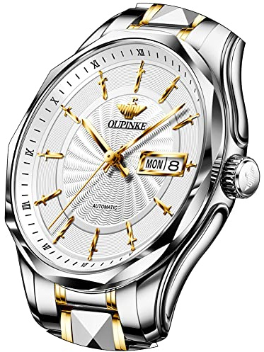OUPINKE Watches Men Automatic Self Winding Mechanical Metal Stainless Steel Waterproof Analogue Date Dress Wrist Watches Man