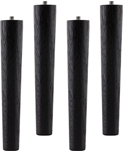 4er Set Möbelfüße Eiche schwarz H 200 mm Ø 35 / 25 mm mit Gewindestift M8 | konisch