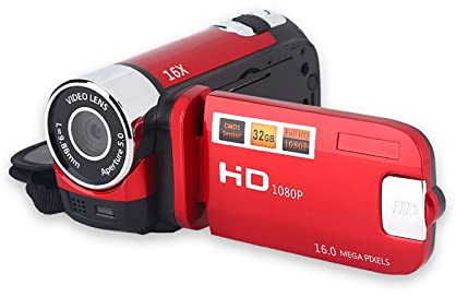 Sxhlseller Caméscope Numérique Portable Full HD 16X, Caméra Vidéo DV Haute Définition Avec Rotation, Pour Enfants (Rouge)