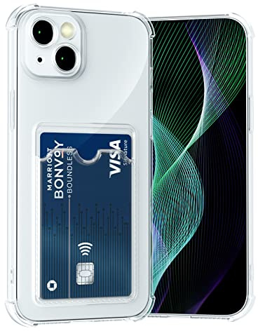 AKABEILA Hülle für iPhone 13 Schutzhülle mit Kartenfach Transparent Silikon TPU Handyhülle Dünn Weiche Stoßfest Flexibel Handy Tasche Bumper Brieftasche Case Cover 6.1