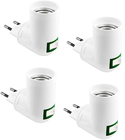 ZHIQIN 4 Lampade Portalampada E27 con Interruttore Senza Fili per Lampadina LED AC 230V Adattatore per Lampada di Base E27 Per Lampada da Cucina, Garage, Parete