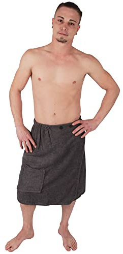 Bestlivings Sauna Kilt Herren Frottier (Anthrazit) - 60x145cm One Size - Saunahandtuch mit Gummizug und Knopfverschluss - Saunatuch Knielang
