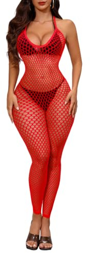 Buitifo Dam bodystrumpa sexig body nätstrumpbyxor bodycon jumpsuit underkläder, röd, one size