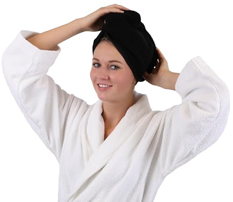 Betz 1 st turbanhandduk med knapp, huvudhandduk, hårturban, 100 % bomull, frottékopia, färg svart, storlek 1 st