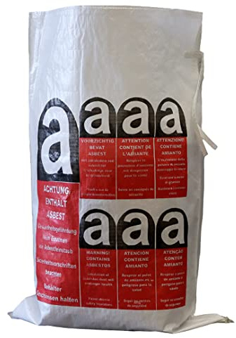 Lacers Big Bags | PP Gewebesack Asbest | 10 Stück | 70x110cm | Beschichtet, mit Warndruck Asbest | Verschlussband | Schüttgutbehälter, Transportsack, Entsorgungssack