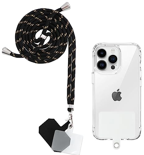 Yoedge Cordón Cuerda Universal Correa Colgante para Movil con 2 Phone Lanyard Parcheas, Correas Ajustable Cuello Cadena de Nylon con Todos los teléfonos Inteligentes con Llaver, Oro Negro