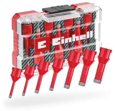 Original Einhell M-CASE Set de 7 forets à carrelage (coupe à sec, garniture diamantée de 7 mm, longue durée de vie, liquide de refroidissement pour les petits diamètres, boîte de rangement incluse)