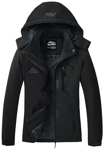 ELLSWOS Womens Winter Coats Waterproof Ski Jacket Warm Snow Jackets Windproof Windbreaker Hooded Raincoat