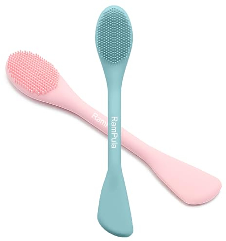 RamPula Facial Cleansing Brush, 2 in 1 Silicone Face Mask Brush & Face Scrubber, For Exfoliating, Massaging, Remove Blackheads, Makeup Skincare Removal, Applicator for Mud, Clay, Body Lotion, DIY Mask