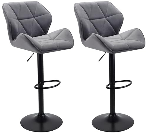 WangPangzi Tabouret de Bar Lot de 2 en Velours, Dossier siège rembouré en Velours Pied en métal, Chaise Haute Bar,pour Chaise pour ilot Central(Gris foncé)