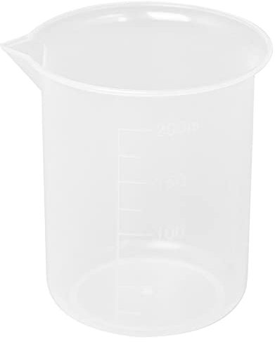 Frefgikty Bicchiere graduato in plastica trasparente da laboratorio da cucina, misurino spesso con tappo, 200 ml, 2 pezzi