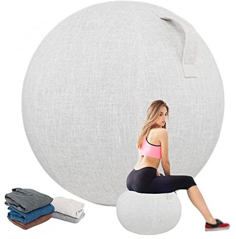 Dsongo Gymnastikball Bezug, 55cm 65cm 75cm Schutzhülle Gymnastikball, Bezug Sitzball, Yoga Ball Abdeckung, Balance Ball Abdeckung, Anti Kratzer Faltbar Sitzbälle Stoff Bezug (Beige, 55cm)
