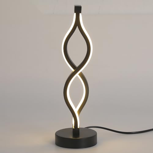 Mengjay Tischlampe Dimmbar Nachttischlampe, Led Wohnzimmer Tischleuchte 6W Modern Spiral Design, Warmweiß Kaltweiss 3 Farbmodi, für Schlafzimmer, Büro, Wohnzimmer (Schwarz)