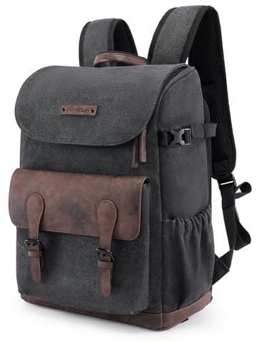 Cwatcun Kamerarucksack Wasserbeständig Segeltuch Fotorucksack Professioneller Kameratasche Vintage Rucksäcke für spiegellose DSLR/SLR, kompatibel für Sony Canon Nikon Kamera, S, Schwarz