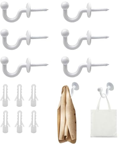 DHWEKU 6 PCS Tenda del Gancio U Holder in Lega di Zinco Ganci Fermatende Decorativi con Spina di Espansione da Porta Parete per Tenda Vestiti Chiave Ganci Bianco, con Parti di Fissaggio in plastica