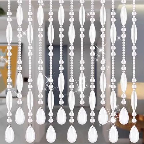 Kristallperlenvorhang B: 90–150 cm Perlenvorhang mit Fransen für Türöffnungen, Fenster, Schlafzimmer, Heimdekoration, Wohnzimmerteiler(Clear,100cm/39in)