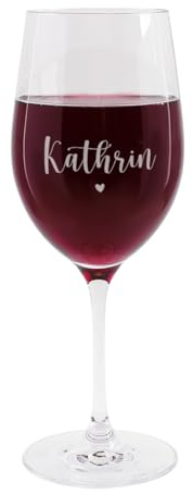 Herz & Heim® Weinglas mit Gravur der Namen der Liebenden Valentinstag-Geschenk (kleines Herz)