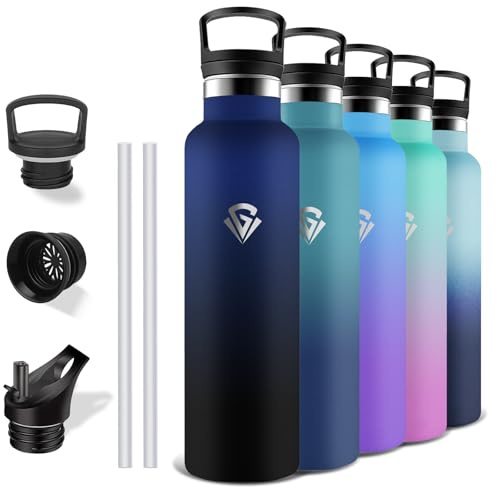 Grsta Thermosflasche, 1l Trinkflasche Edelstahl mit Strohhalm, BPA-Frei, Trinkflasche Auslaufsicher, Isolierflasche Doppelwandig, Erwachsene für Fitness, Camping, Wandern