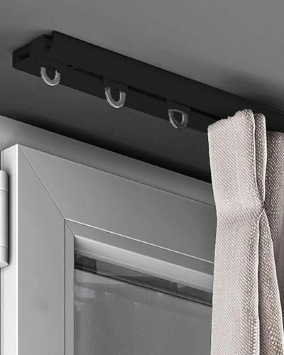 Bastone per tende in metallo sottile per finestra a golfo/camera da letto, montaggio a soffitto, nero, 120 cm, battente invisibile, 7,1 mm, 1 m, 8 m