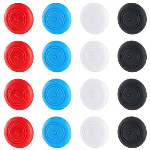 GORGECRAFT 1 Box 16Pcs 4 Colors Silicone Joycon Thumb Grip Caps Soft Rubber Joystick Caps Red Blue White Black Replacement Covers Compatible Round Button Caps for Controller Repair Accessories