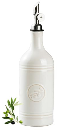 MIKIGEY Olive Oil Dispenser Bottle with Spout, 18 oz Ceramic Oil Dispensers for Kitchen, Opaque Cruet, EVOO & Vinegar Bottle with Automatic Stainless Steel Pourer, Pack of 1