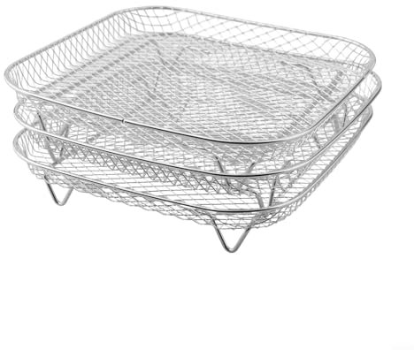 Pozzi di fuoco all'aperto cucinare la griglia barbecue 3pcs vassoio for cestino friggitore ad aria, griglia di raffreddamento impilabile in acciaio inossidabile, griglia a friggitrice quadrata, access