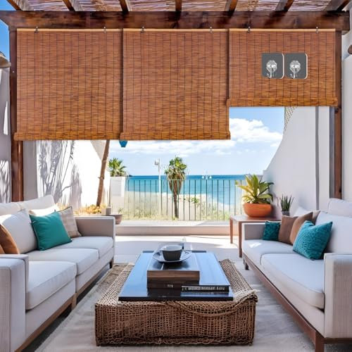 Generisch Outdoor Raffrollo Bambus Rollo Für Außen Garten Balkon 50 60 70 80 90 100 110 120 140 160 180cm Natur Bambusrollo Sichtschutz Ohne Bohren