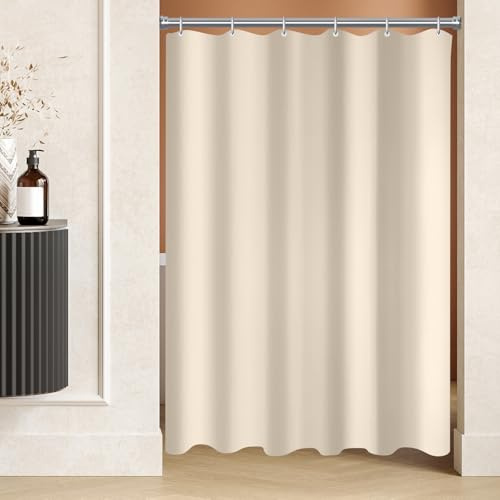 Lerores - Tenda per doccia e vasca da bagno, 80x200 cm, beige, con fondo pesante antimacchia, in tessuto impermeabile, lavabile, in poliestere, per bagno, con 6 anelli per tenda da doccia
