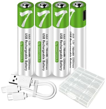 4 batterie AAA USB Type-C AAA agli ioni di litio ricaricabili, ad alta capacità, 1,5 V, 500 mAh, 750 mWh ricaricabili, con cavo di ricarica