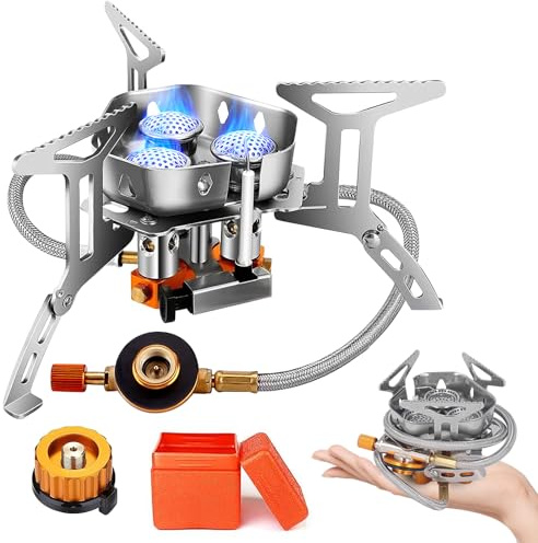 SPORWAY Réchaud à gaz de camping coupe-vent : réchaud à gaz portable à trois brûleurs, brûleur à gaz pliable pour le camping, pour la cuisine en plein air et les pique-niques (argenté)