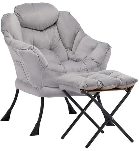 Aunekiv Sessel mit Hocker, Bequemer Ohrensessel und Armlehnensessel, Lesesessel mit Seitentasche, Moderner Relaxsessel für Wohnzimmer, Schlafzimmer und kleine Räume