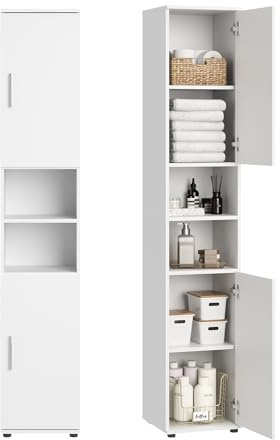 Home Collective Armadio da bagno stretto – Armadio alto con 6 scomparti, contenitore da bagno, armadio multiuso per bagno, cantina e ripostiglio | 35x35x187 cm (LxPxA) | Bianco