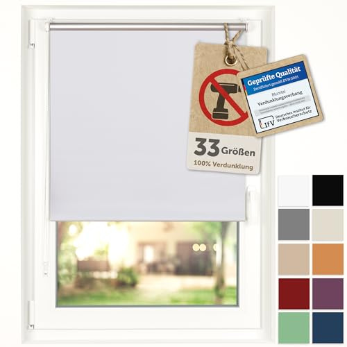 Blumtal Verdunkelungsrollo ohne Bohren 60x130cm - Thermorollo/Verdunklungsrollo 100% Verdunkelung - Verdunkelungsrollo ohne Bohren - 4-lagiges Rollo UV-beständig - Klemmrollo Weiß