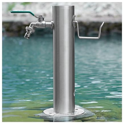 Silver Stainless Steel Garden Water Column Fountain with Hose Bracket, Freestanding Cylindrical Anti-Freeze Faucet for Yard Hydrant, Weather-Resistant (50x20.5cm)