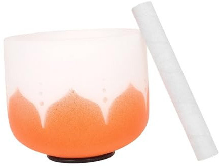 Klangskål i kristall och klangskål 8 tum med CBDG-not, klangskål för helande kvartsljud frostad för yoga (Orange Note D)
