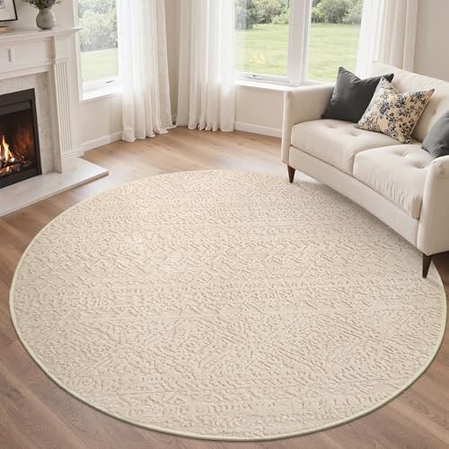 BEIMO Beige Runder Teppich, Waschbar & rutschfest, Ø120 cm