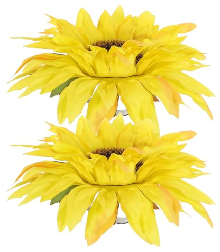 TOYANDONA 2 Abrazaderas para Cortinas Diseño de Girasol, Sujetadores Decorativos de Metal y Tela, 2 Piezas en Color Amarillo, Alzapaños para Cortinas Ideales para Sala, Dormitorio y Cocina