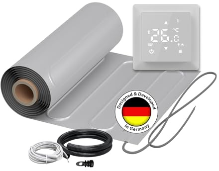 Elektrische Fußbodenheizung: Zweiader-ALU-Heizmatte WARMON ALU 150 W/m² inkl. Thermostat mit Bodensensor, Thermostat:WLAN Weiß, Mattengröße:4 m²
