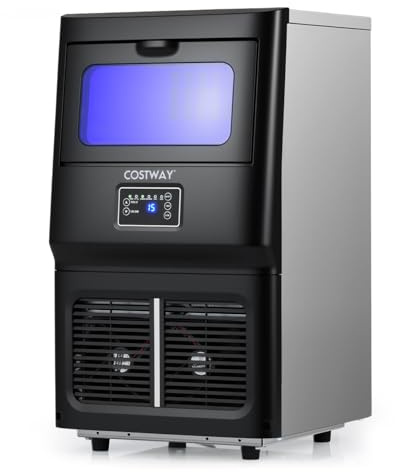 GOPLUS Machine a Glacons Commerciale 25-30KG/24H, Ice Maker Professionnel avec Contrôle Tactile, 24 Glaçons en 9 Minutes, Minuterie, Auto-Nettoyage, Épaisseur Glaçon Réglable, pour Cuisine, Maison