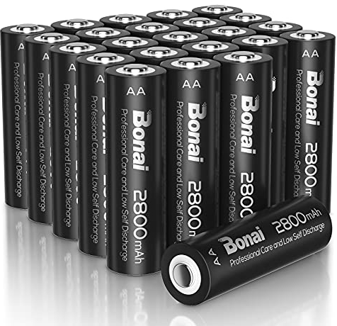 BONAI 2800mAh AA Rechargeable Battery NI-MH 1200 Cycles High Capacity Rechargeable aa Batteries, Pack of 24