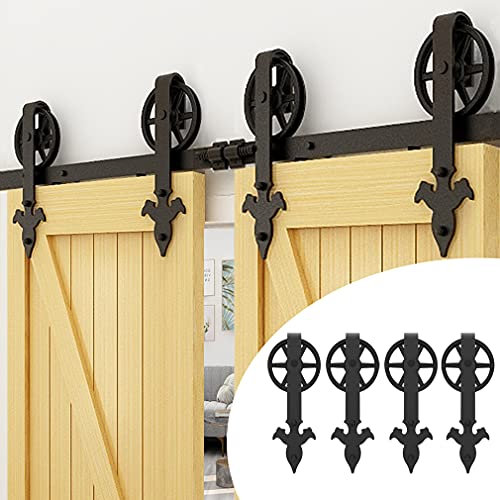 320cm/10.5FT Schiebe holztür,Schiebetürbeschlag Set Doppeltür Schiebetürsystem Zubehörteil,Schwarz-Big Spoke Wheel Sliding Barn Door Kit