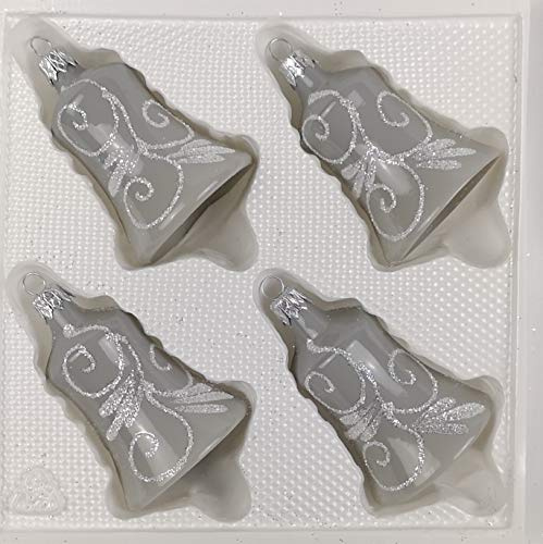 4 TLG. Glas-Glocken Set in Hochglanz Modern Grau Weisse Ornamente Edle Neuheit - Christbaumkugeln - Weihnachtsschmuck-Christbaumschmuck